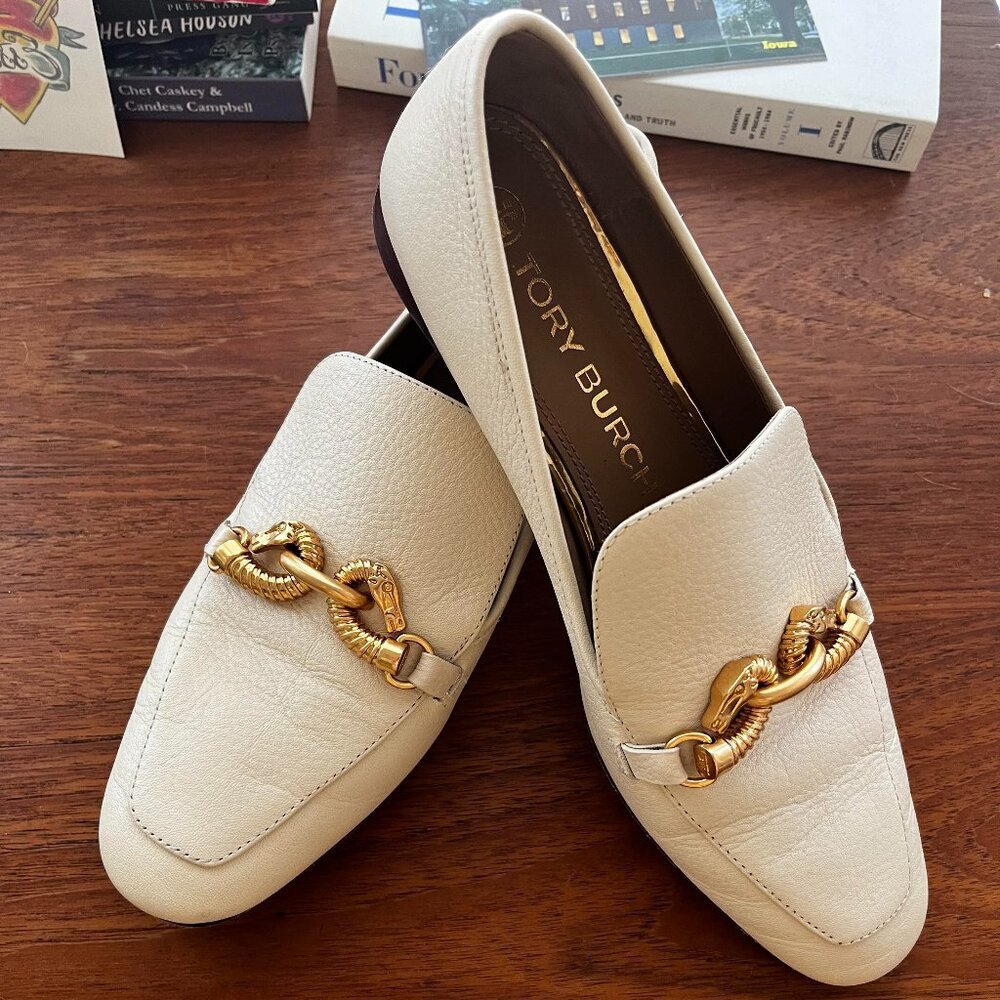 Tory Burch Cream Loafers with Gold Accents